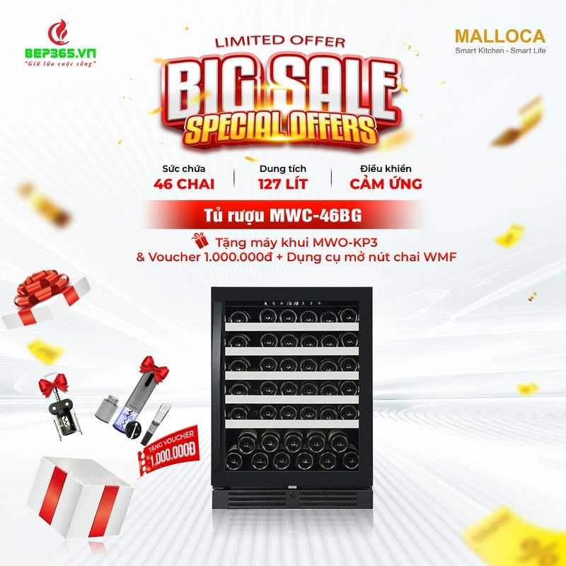 Tủ bảo quản rượu vang âm tủ/ Độc lập Malloca MWC-46BG Tủ bảo quản rượu vang âm tủ/ Độc lập Malloca MWC-46BG