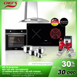 COMBO 36: Bếp điện từ Chefs EH-MIX366 + hút mùi EH-R506E7 + chậu Eurosun EU-8143BK + vòi S-K006 + bộ nồi Faster Melody