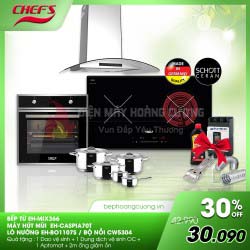 COMBO 37: bếp điện từ Chefs EH-MIX366 + hút EH-CASPIA70T + lò nướng EH-BO1107S + bộ nồi CW5304