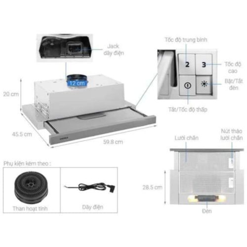 Máy hút khử mùi âm tủ dạng kéo Hafele HH TI60D 539.81.083 3 Cấu tạo máy hút khử mùi âm tủ dạng kéo Hafele HH TI60D 539.81.083