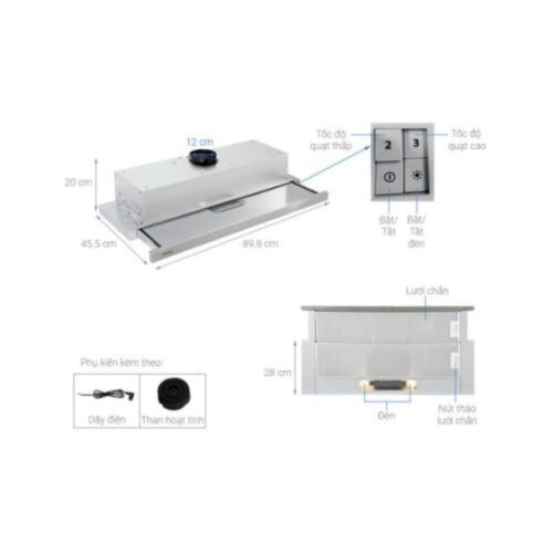 Máy hút khử mùi âm tủ dạng kéo Hafele HH TI90D 539.81.085 6 Cấu tạo máy hút khử mùi âm tủ dạng kéo Hafele HH TI90D 539.81.085