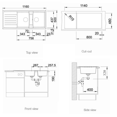 Chậu rửa chén Blanco LEXA 8S Anthracite 524980 4 chau rua blanco lexa 8 s anthracite 1