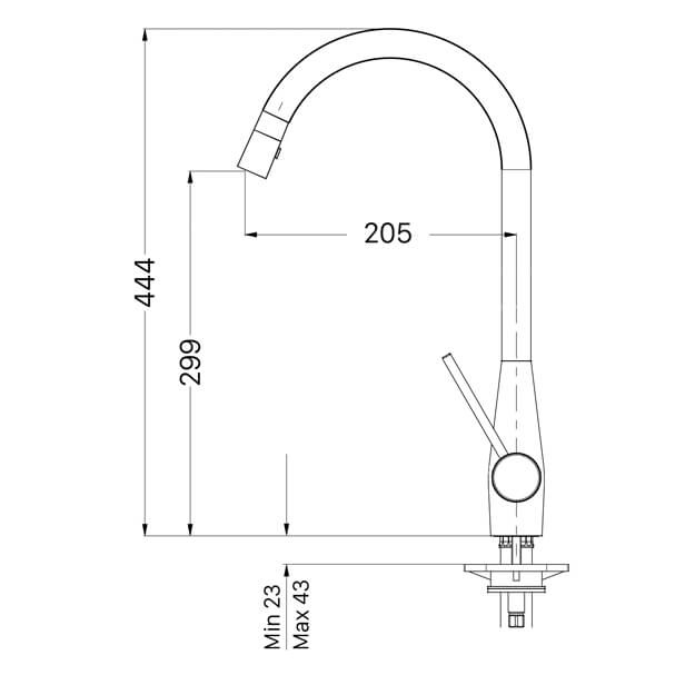 hình kỹ thuật vòi rửa bát dudoff london swan 600 1