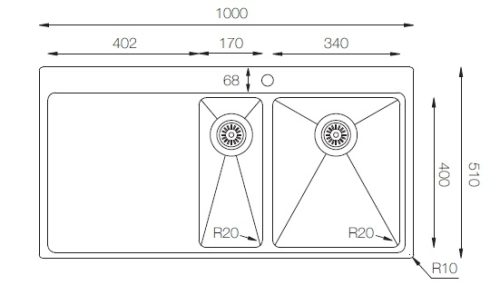 Chậu rửa bát đôi Dudoff SPOT MM2L (Thớt gỗ+rổ inox) 4 dudoff spot mm2l 1