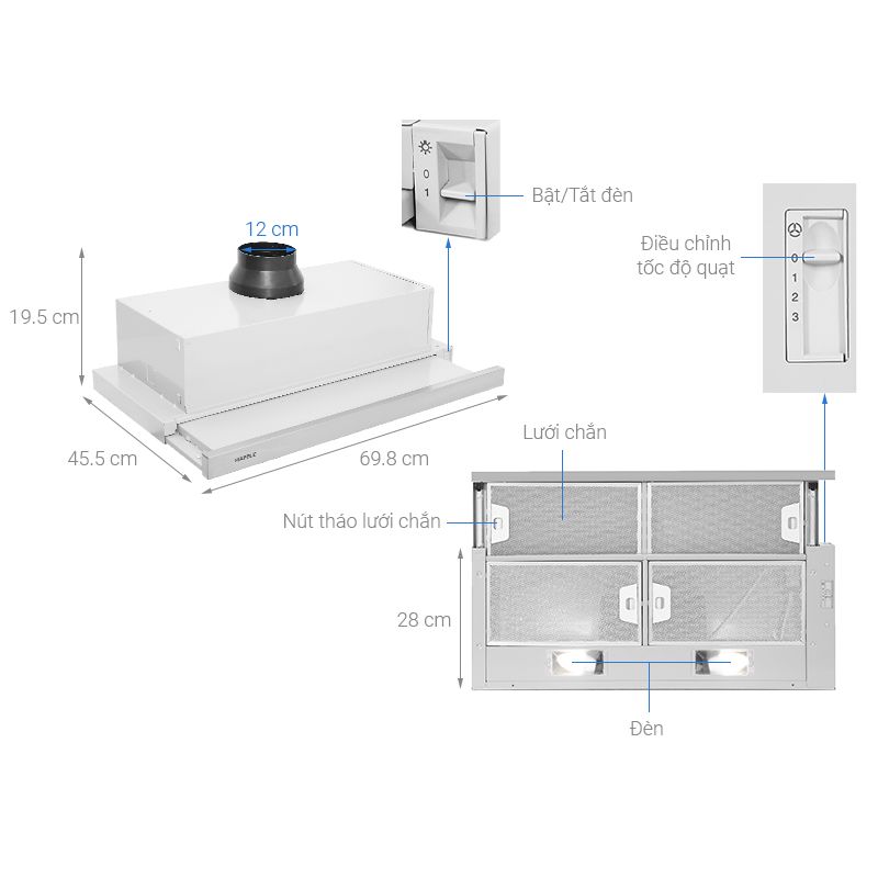 Kích thước máy hút mùi Hafele HH-S70A 533.89.031 Kích thước máy hút mùi Hafele HH-S70A 533.89.031