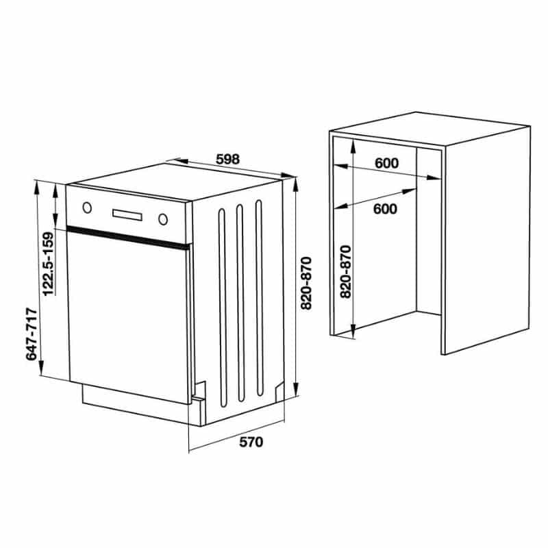Kích thước Máy rửa chén bát âm bán phần Hafele HDW-HI60B 533.23.210 Kích thước Máy rửa chén bát âm bán phần Hafele HDW-HI60B 533.23.210