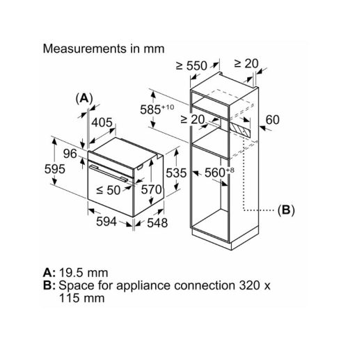 kích thước của Lò nướng Bosch HBS534BB0B