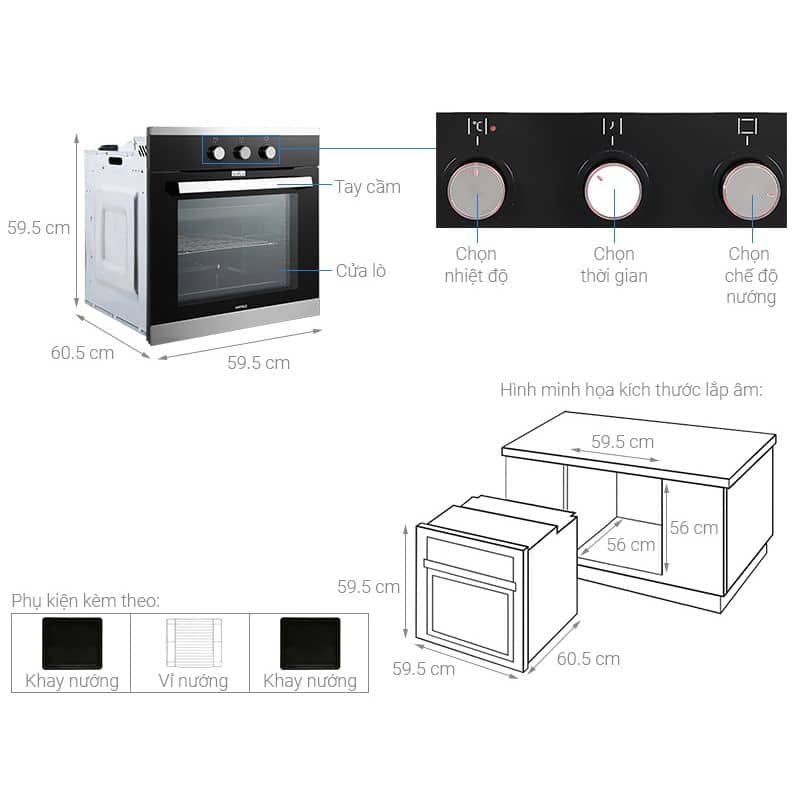 Thông số Lò nướng âm tủ Hafele HO-K60B 534.05.581 Thông số Lò nướng âm tủ Hafele HO-K60B 534.05.581