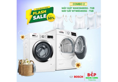 COMBO 2: Máy giặt Bosch 9kg WAW28480SG + Máy sấy Bosch WTW85400SG