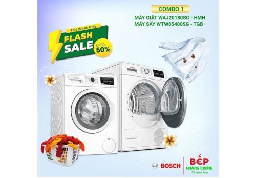 COMBO 1: Máy giặt 8kg Bosch WAJ20180SG + Máy sấy Bosch WTW85400SG