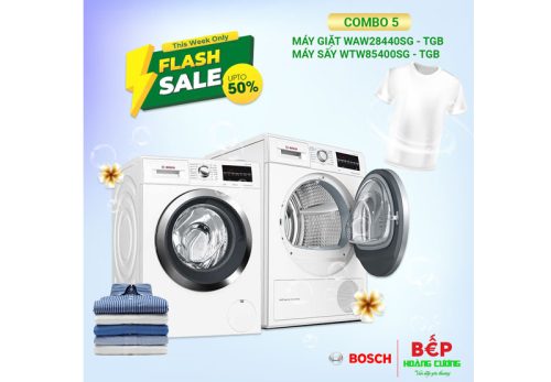 COMBO 5: Máy giặt Bosch WAW28440SG (8kg) + Máy sấy BOSCH WTW85400SG