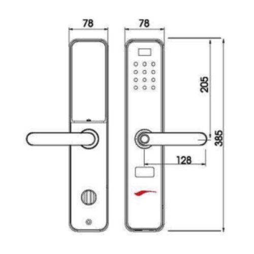 Kích thước của Khóa cửa điện tử Demax SL630 DG - APP WIFI