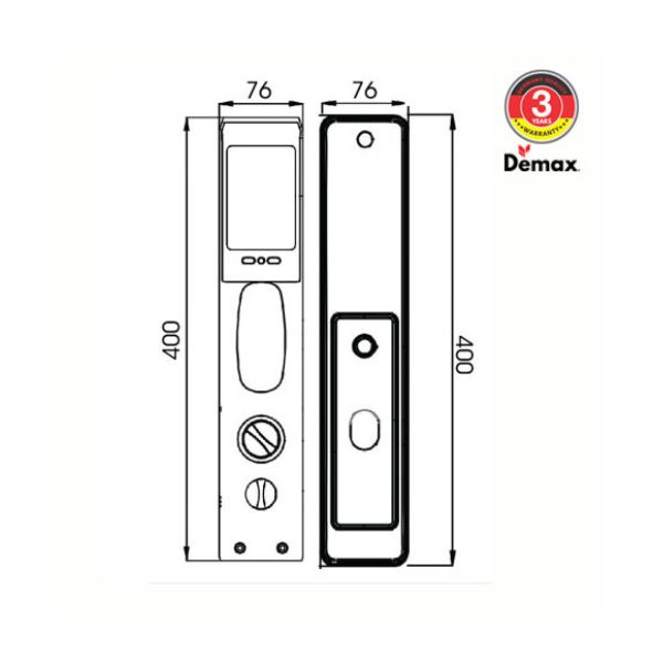 Kích thước của Khóa cửa điện tử Demax SL866 BN Kích thước của Khóa cửa điện tử Demax SL866 BN