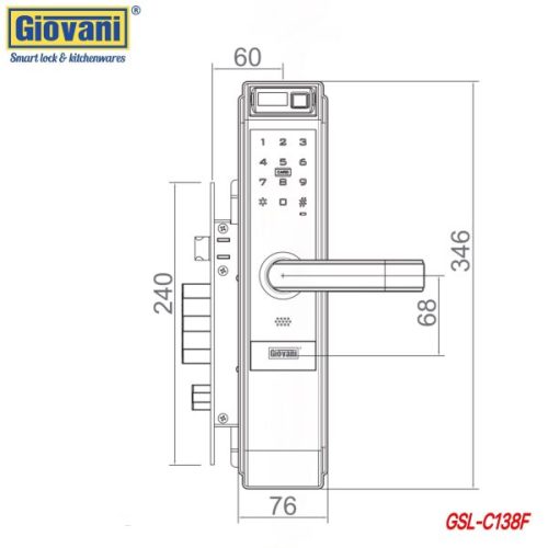 Khóa điện tử Giovani GSL-C138FG 4 kích thước của Khóa điện tử Giovani GSL-C138FG