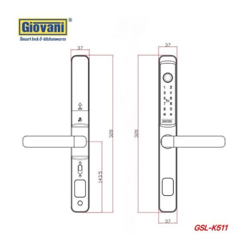 Kích thước của Khóa điện tử thông minh Giovani GSL-K511B