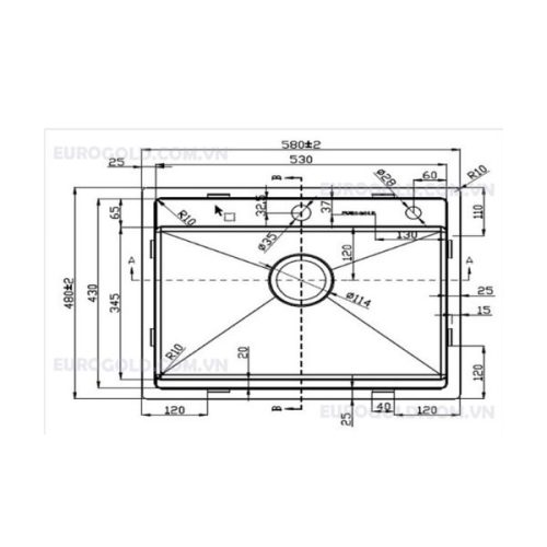 Chậu rửa chén bát Eurogold EUS55848 4 Kích thước của Chậu rửa chén bát Eurogold EUS55848