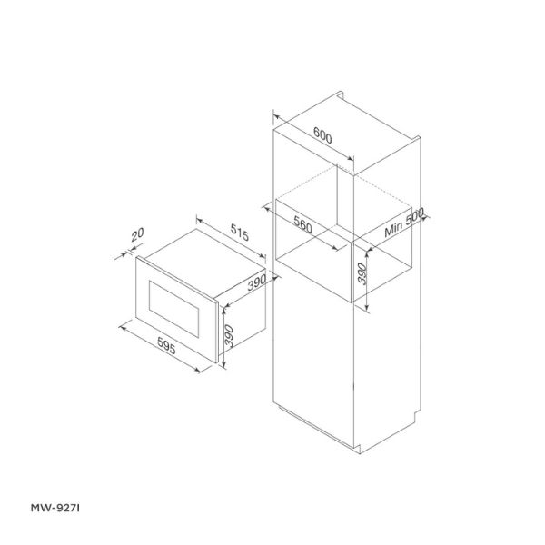 Kích thước của Lò vi sóng Malloca MW-927I Kích thước của Lò vi sóng Malloca MW-927I