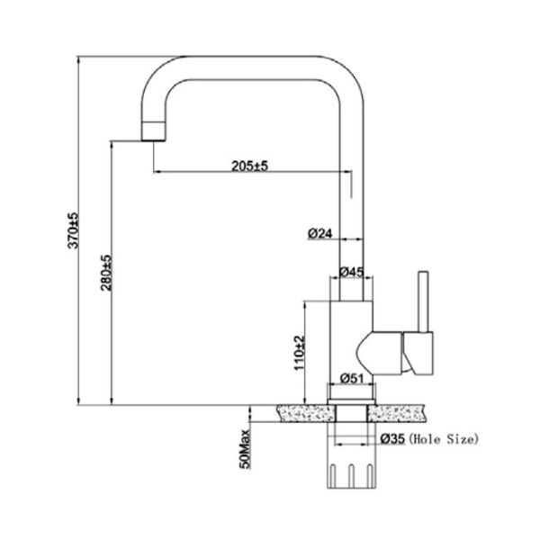 Kích thước của Vòi rửa chén bát Eurogold EUF015M Kích thước của Vòi rửa chén bát Eurogold EUF015M