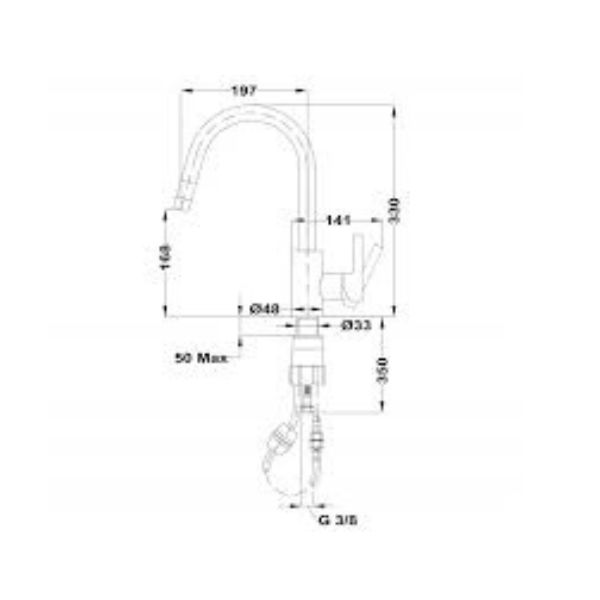Kích thước của Vòi chậu rửa pull out MTP 938 Kích thước của Vòi chậu rửa pull out MTP 938