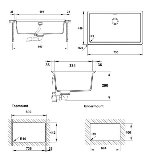 Chậu Rửa Hafele HS20-GEN1S80 - màu Đen 570.30.300 3 570.30.500