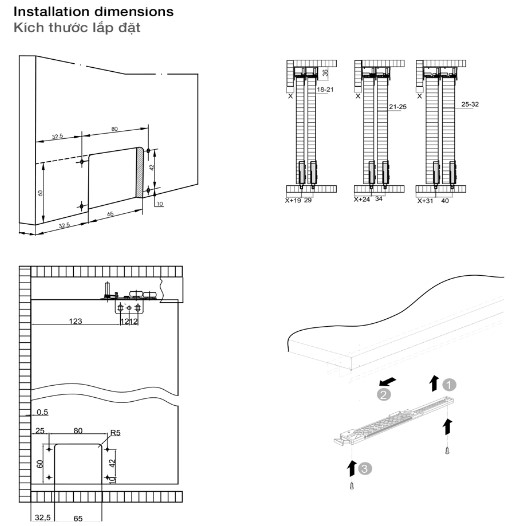401-30-000-1 Phụ kiện cửa trượt tủ Slido Classic 50 IF Hafele 401.30.000