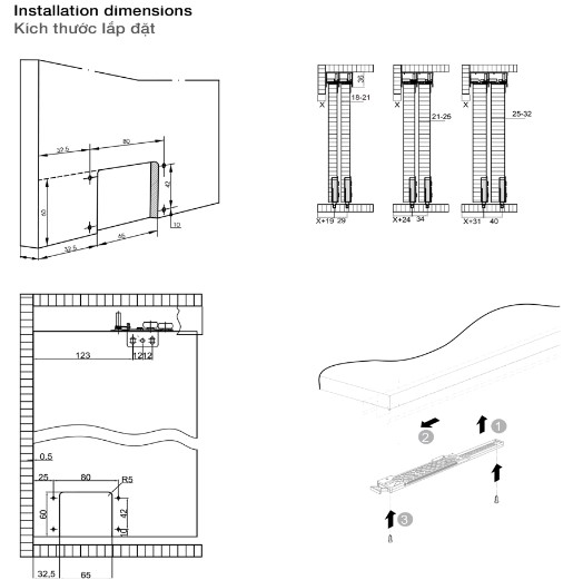 401-30-005-1 Phụ kiện cửa trượt tủ Slido Classic 50 IF Hafele 401.30.004
