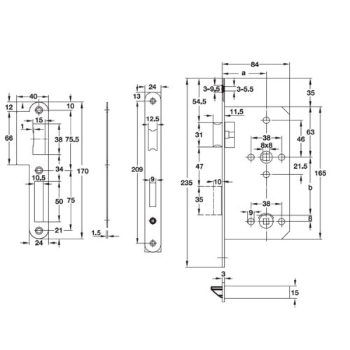 Thiết kế của Thân Khóa Phòng Tắm C/C 78mm Hafele 911.02.157
