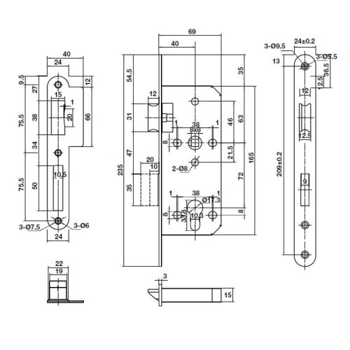 Thân khóa lưỡi gà chốt chết Hafele 911.03.514 3 Thiết kế của Thân khóa lưỡi gà chốt chết Hafele 911.03.514