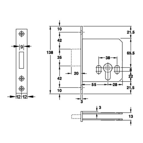 Thân khóa chốt chết Hafele 911.22.477 3 Thiết kế của Thân Khóa Chốt Chết Hafele 911.22.477