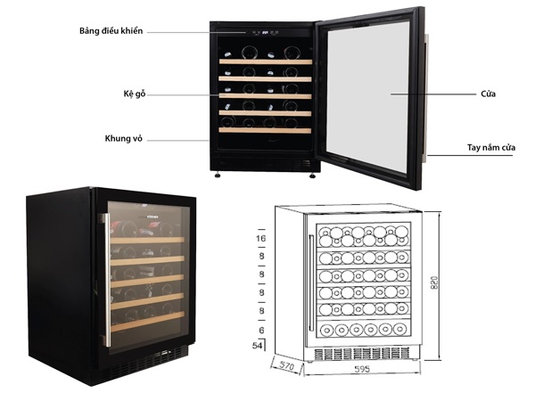 kocher-kweu-11126b-4 Kích thước Tủ rượu vang Kocher KWEU-11126B