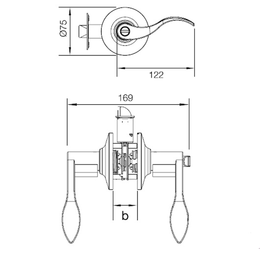 Kích thước của Bộ khóa tay nắm cửa vệ sinh Hafele 489.10.191 Kích thước của Bộ khóa tay nắm cửa vệ sinh Hafele 489.10.191