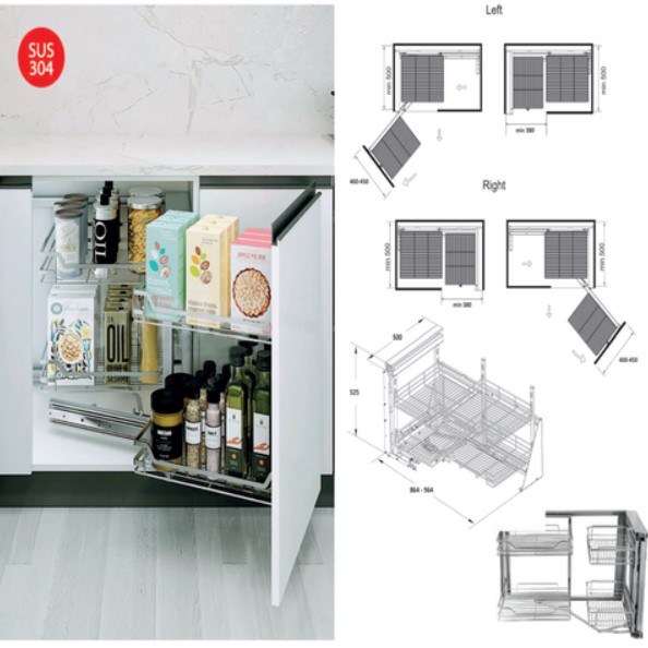 Kệ góc liên hoàn inox 304 nan dẹt Inoxen KGS304-90L-R Kệ góc liên hoàn inox 304 nan dẹt Inoxen KGS304-90L-R