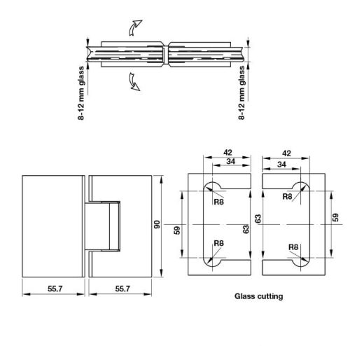 Kích thước của Bản lề kính kính 180 độ Hafele 981.77.902