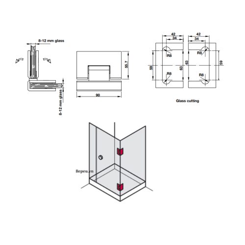 Bản lề kính - kính 90º màu đen Hafele 981.77.907 3 Kích thước của Bản lề kính - kính 90º màu đen Hafele 981.77.907