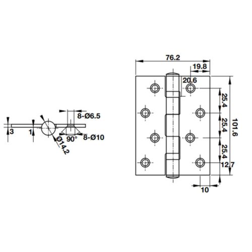 Bản lề lá 2 vòng bi 70Kg Hafele 926.20.063 3 Kích thước của Bản lề lá 2 vòng bi 70Kg Hafele 926.20.063