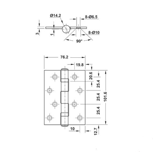 Bản lề lá 2 vòng bi 70Kg Hafele 926.20.804 3 Kích thước của Bản lề lá 2 vòng bi 70Kg Hafele 926.20.804