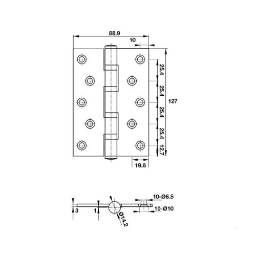 Bản lề lá 2 vòng bi 80Kg Hafele 926.20.122 3 Kích thước của Bản lề lá 2 vòng bi 80Kg Hafele 926.20.122