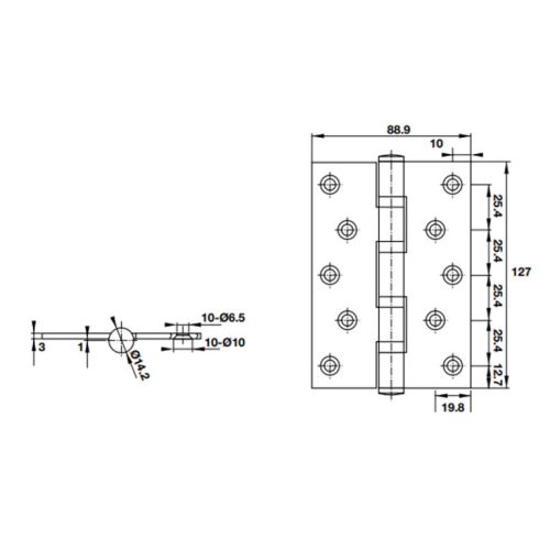 Bản lề lá 4 vòng bi 80Kg Hafele 926.20.053 3 Kích thước của Bản lề lá 4 vòng bi 80Kg Hafele 926.20.053