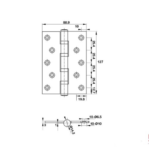 Bản lề lá 4 vòng bi 80Kg Hafele 926.25.505 3 Kích thước của Bản lề lá 4 vòng bi 80Kg Hafele 926.25.505