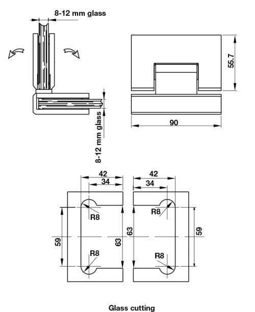 Bản lề phòng tắm kính 90º Hafele 981.77.906 3 Kích thước của Bản lề phòng tắm kính 90º Hafele 981.77.906
