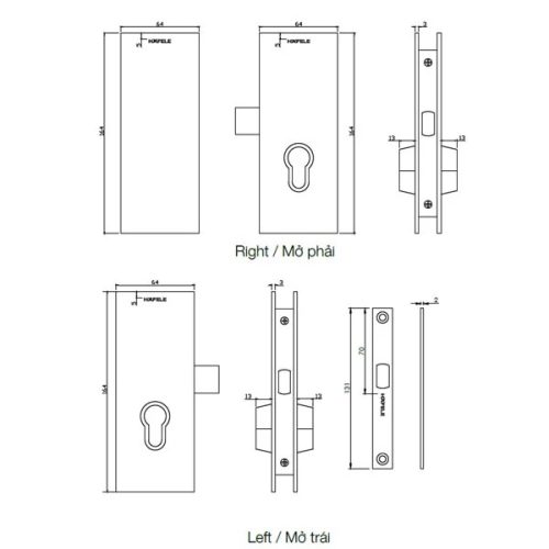Bas hộp cho cửa mở xoay mở phải Hafele 981.59.030 3 Kích thước của Bas hộp cho cửa mở xoay mở phải Hafele 981.59.030