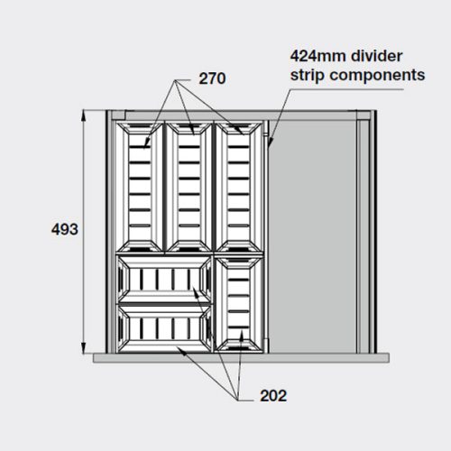 Bộ khay chia ngăn kéo bằng inox Hafele 552.52.392 3 Kích thước của Bộ khay chia ngăn kéo bằng inox Hafele 552.52.392