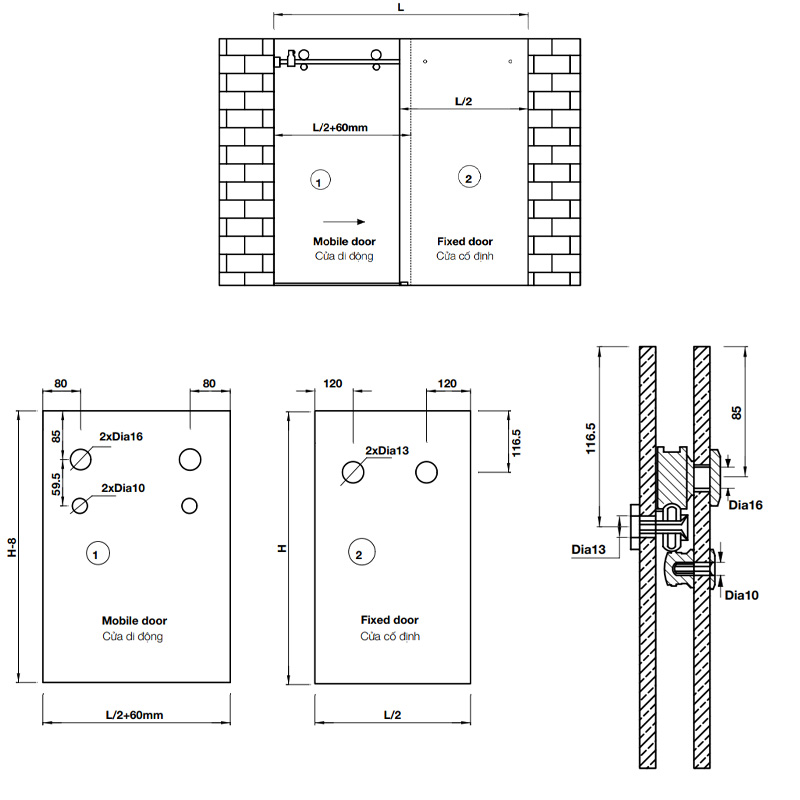 Bộ phụ kiện với ray trượt 2000mm Hafele 981.06.320 Bộ phụ kiện với ray trượt 2000mm Hafele 981.06.320