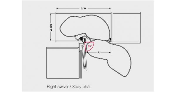 Kích thước của Bộ rổ góc Lemans II Hafele 541.29.480, màu đen Kích thước của Bộ rổ góc Lemans II Hafele 541.29.480, màu đen