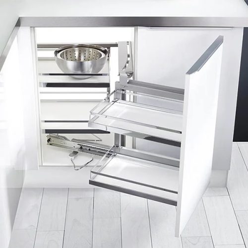 Bộ rổ kéo góc Magic Corner xoay trái, khay Arena Hafele 546.17.004 3 Bộ rổ kéo góc Magic Corner xoay trái, khay Arena Hafele 546.17.004