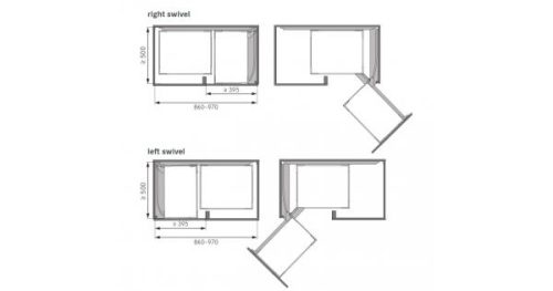 Bộ rổ kéo góc Magic Corner xoay trái, khay Arena Hafele 546.17.004 4 Kích thước của Bộ rổ kéo góc Magic Corner xoay trái, khay Arena Hafele 546.17.004