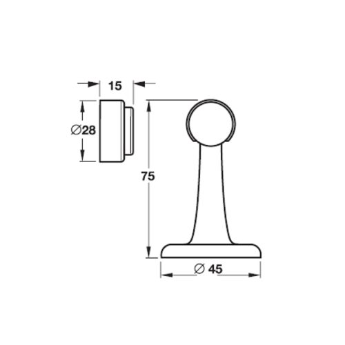 Kích thước của Chặn cửa nam châm đồng bóng PVD Hafele 938.62.038