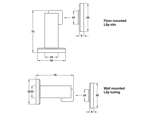 Chặn cửa nam châm Hafele 938.23.004 3 Kích thước của Chặn cửa nam châm Hafele 938.23.004