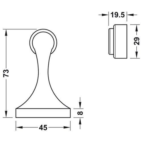 Chặn cửa nam châm Hafele 938.23.024 3 Kích thước của Chặn cửa nam châm Hafele 938.23.024
