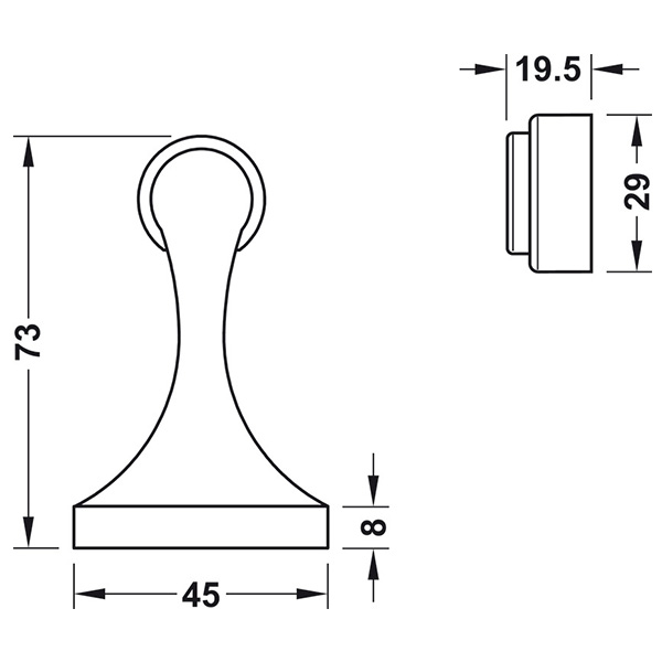 Kích thước của Chặn cửa nam châm Hafele 938.23.024 Kích thước của Chặn cửa nam châm Hafele 938.23.024